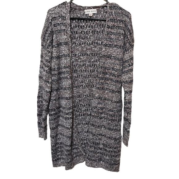 Knox Rose Womens Duster Cardigan Marled Knit Open Front Burgundy Gray Black M - Picture 1 of 6